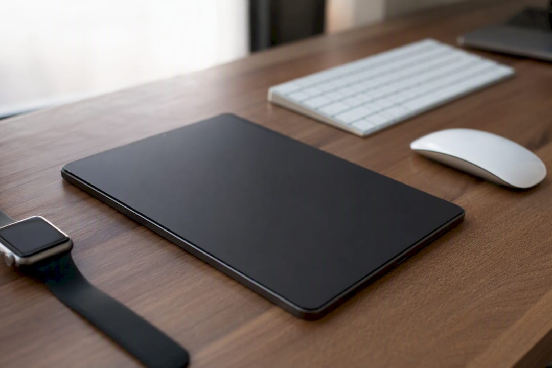 Close-up of digital marketing tools on desk