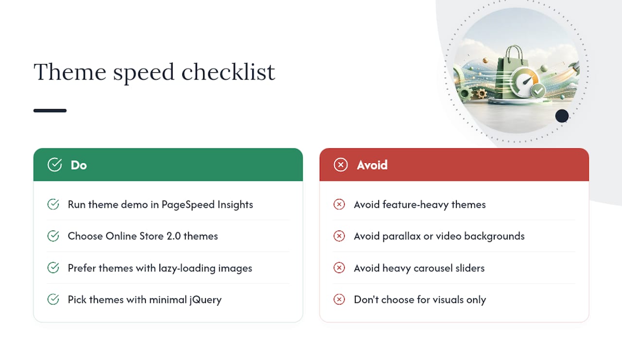 Best practices for Shopify theme selection to optimize speed — overview diagram