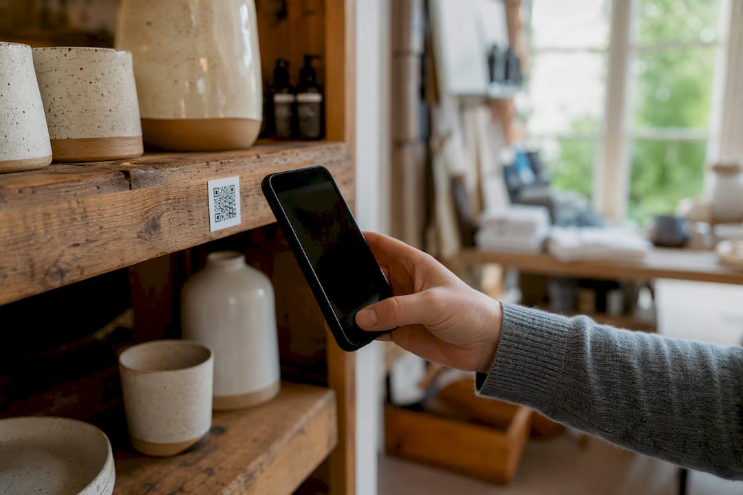 Hand scanning QR code with smartphone