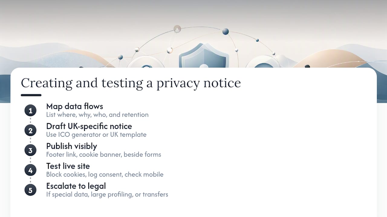 How to create, publish and test a compliant privacy notice — overview diagram