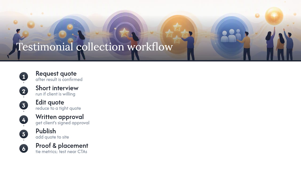 Five-step testimonial collection workflow
