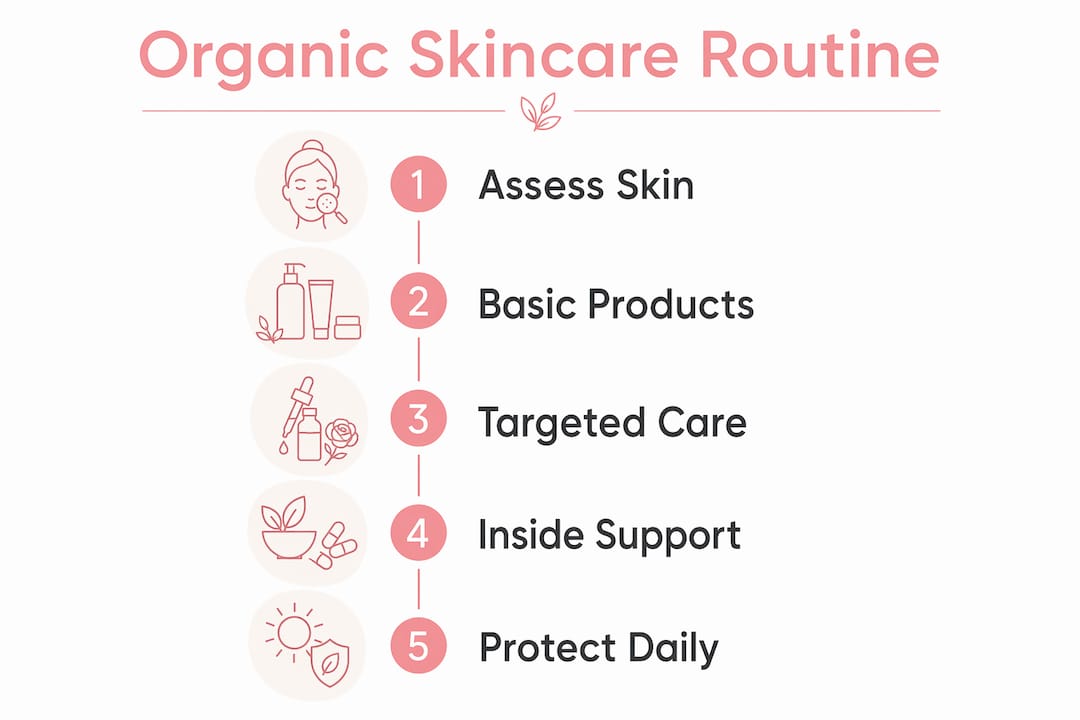 Infographic showing steps to build organic skincare routine