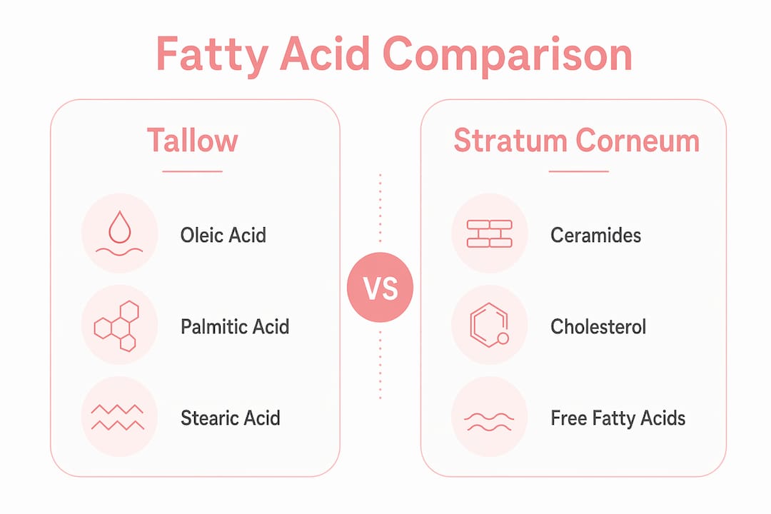 Infographic comparing fatty acids in tallow and skin