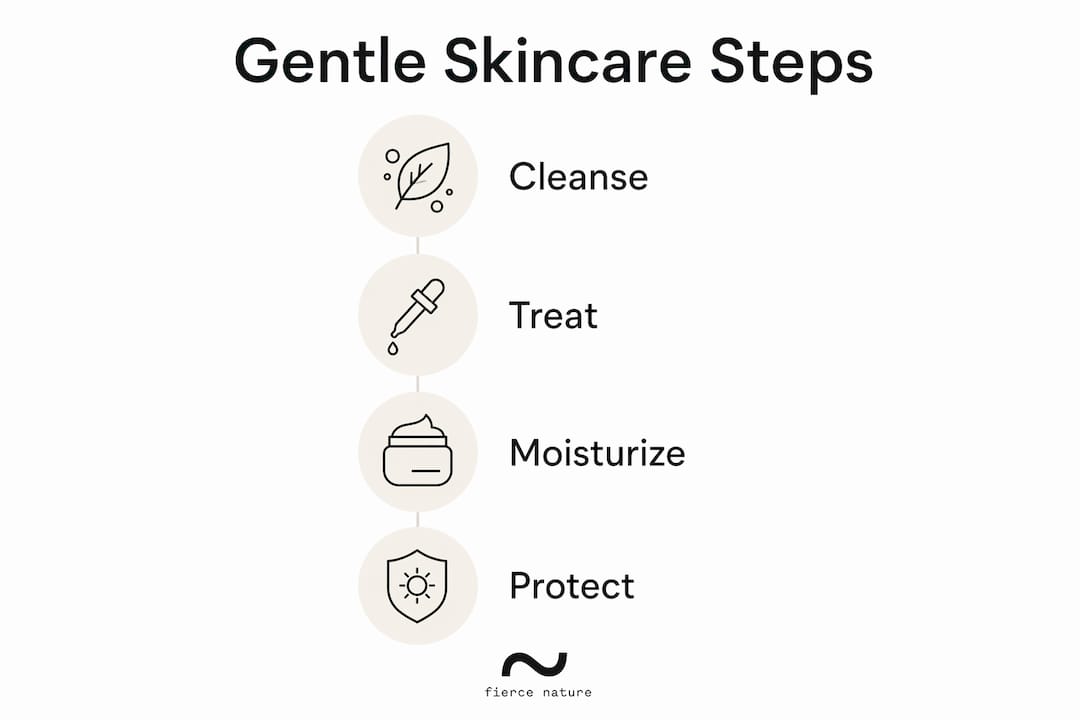 Infographic illustrating four-step gentle skincare routine