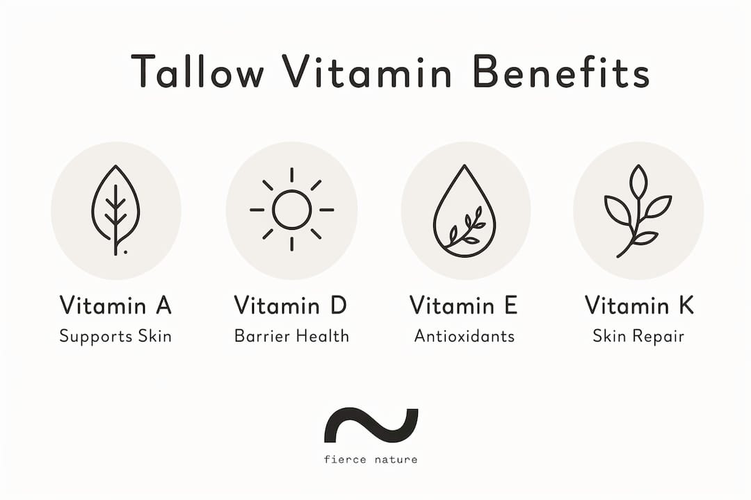 Infographic showing key vitamins and skin benefits from tallow