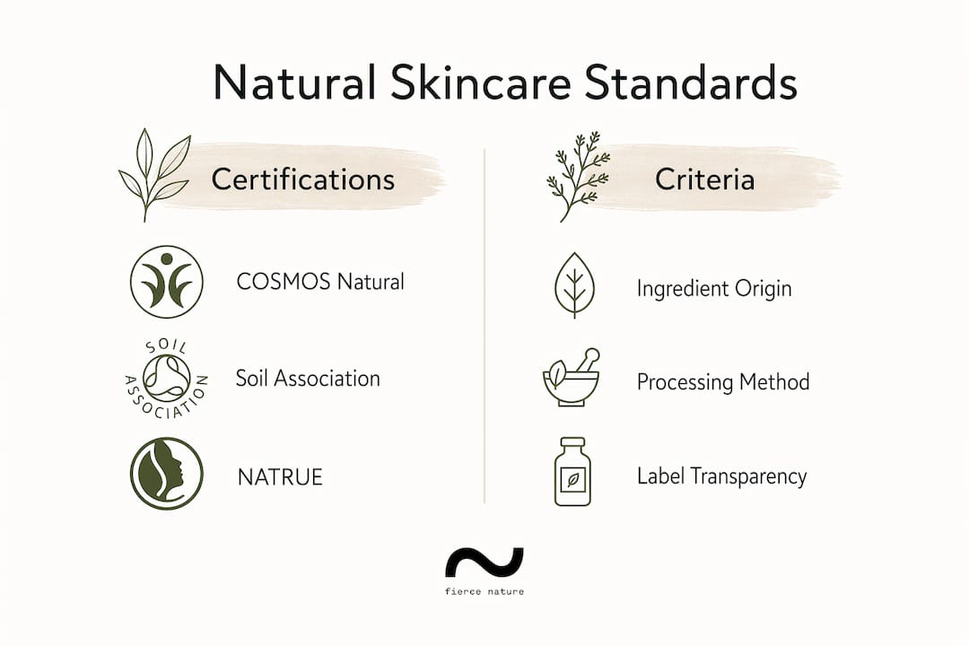Infographic comparing skincare certifications and criteria