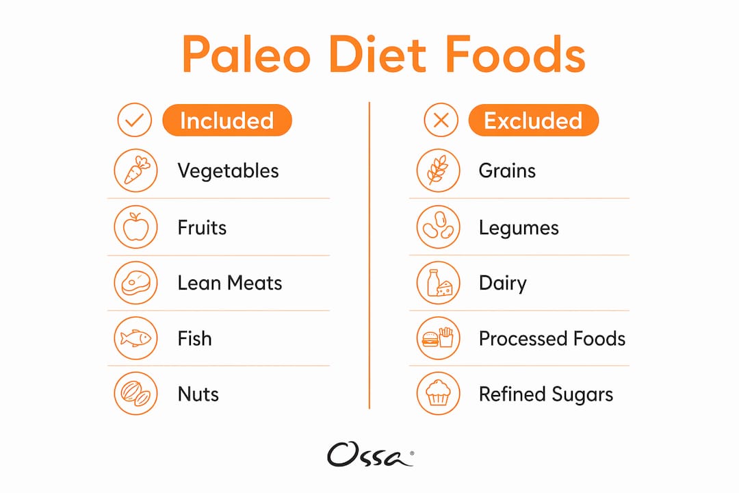 Infographic comparing included and excluded paleo foods