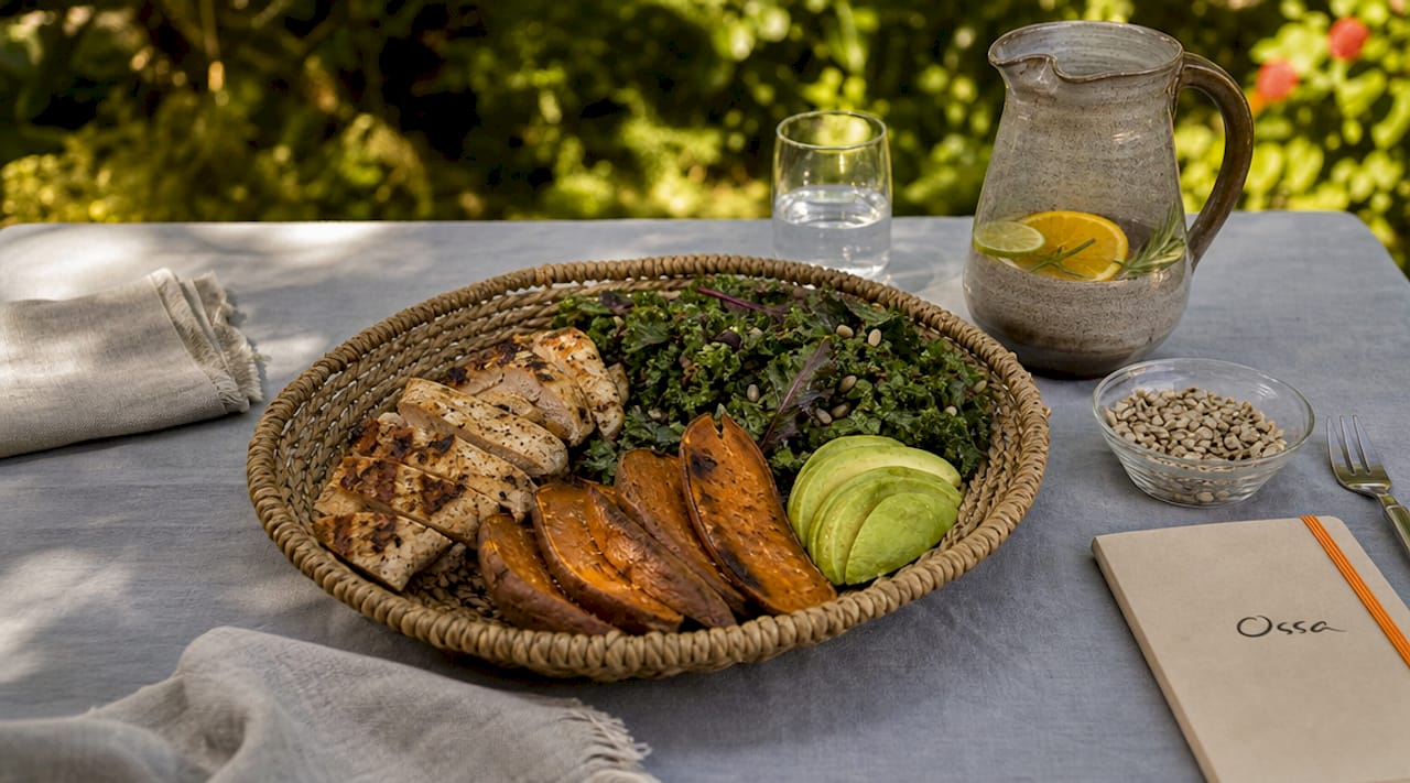 Close-up of paleo diet plate with fresh foods