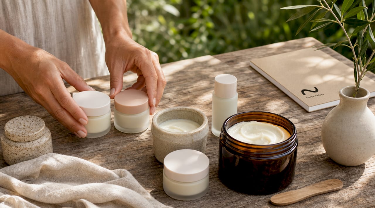 Close-up of containers used for storing tallow balm