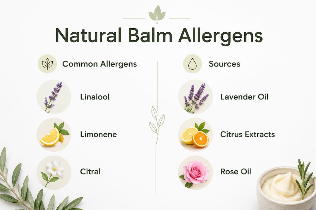 Infographic comparing natural balm allergens and their sources