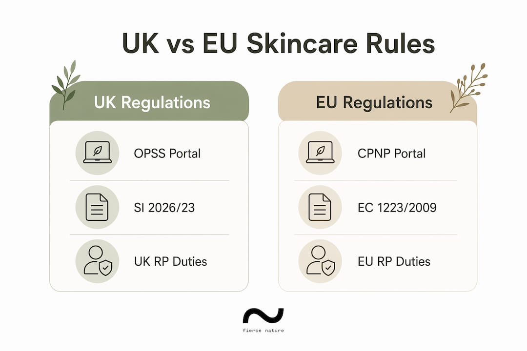 Infographic comparing UK and EU skincare regulations