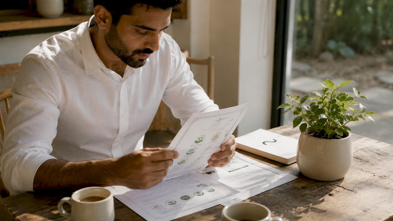 Hands holding organic certification documents