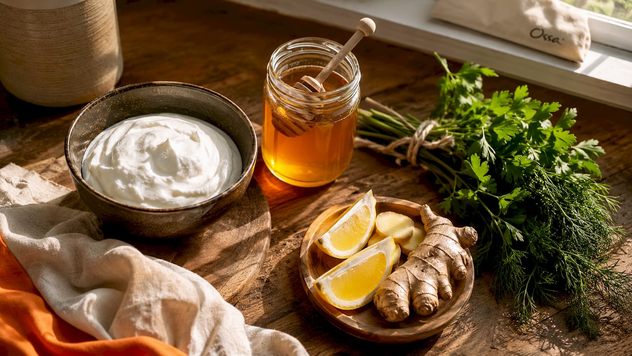 Close-up of natural fibre-rich gut healing foods