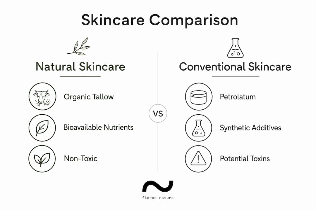 Infographic comparing natural and conventional skincare features