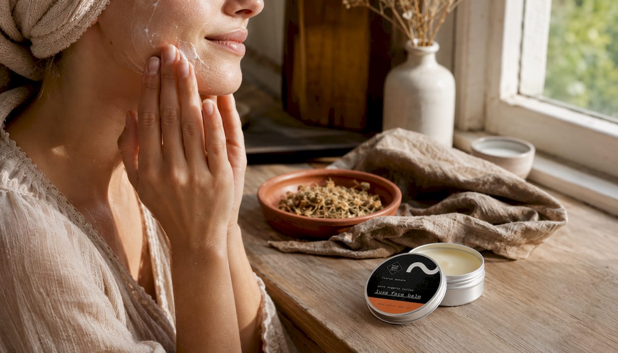 Hands applying face balm on skin