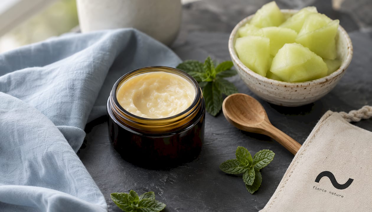 Close-up of artisan tallow balm with honey and oats