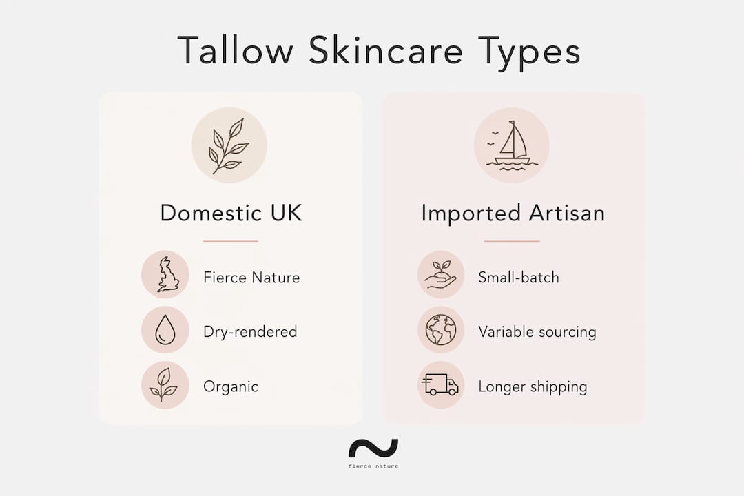 Infographic comparing UK and imported tallow skincare