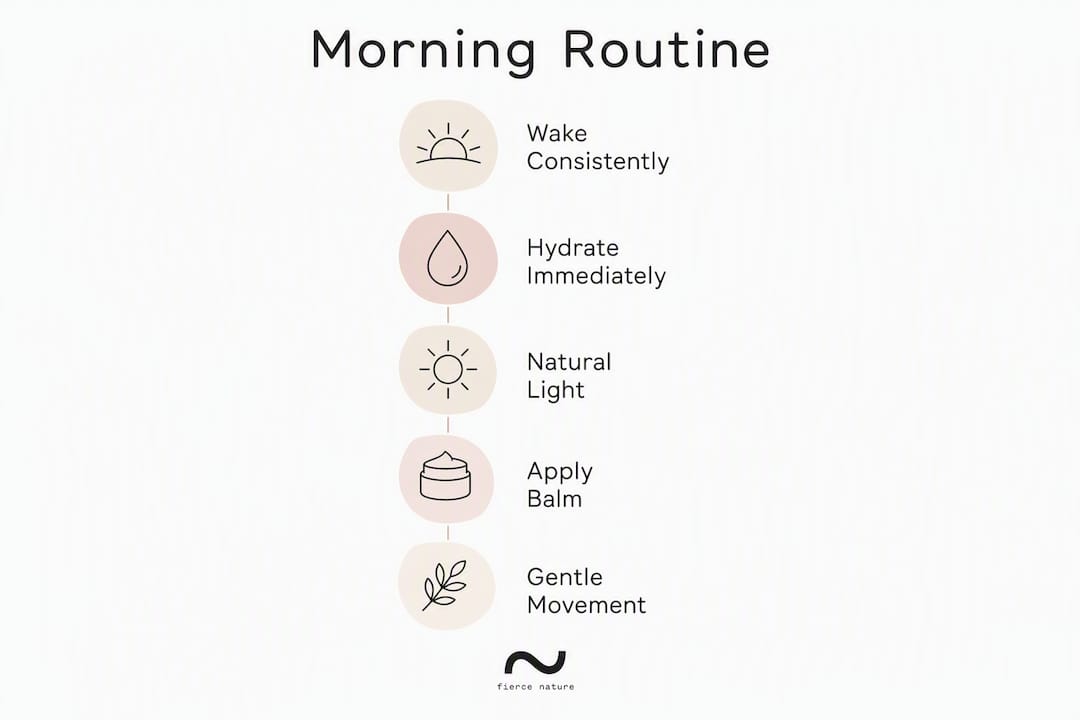 Infographic showing five steps of non-toxic morning routine