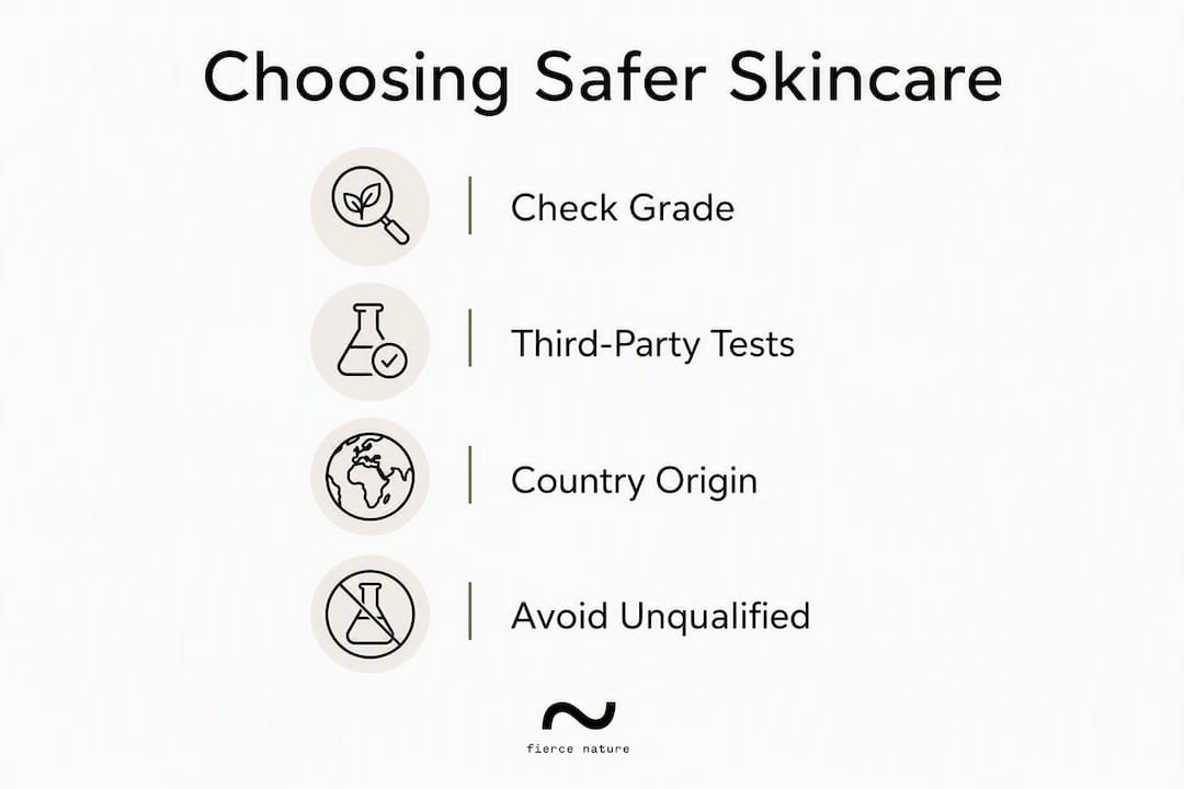 Infographic showing steps to choose safer skincare based on labels