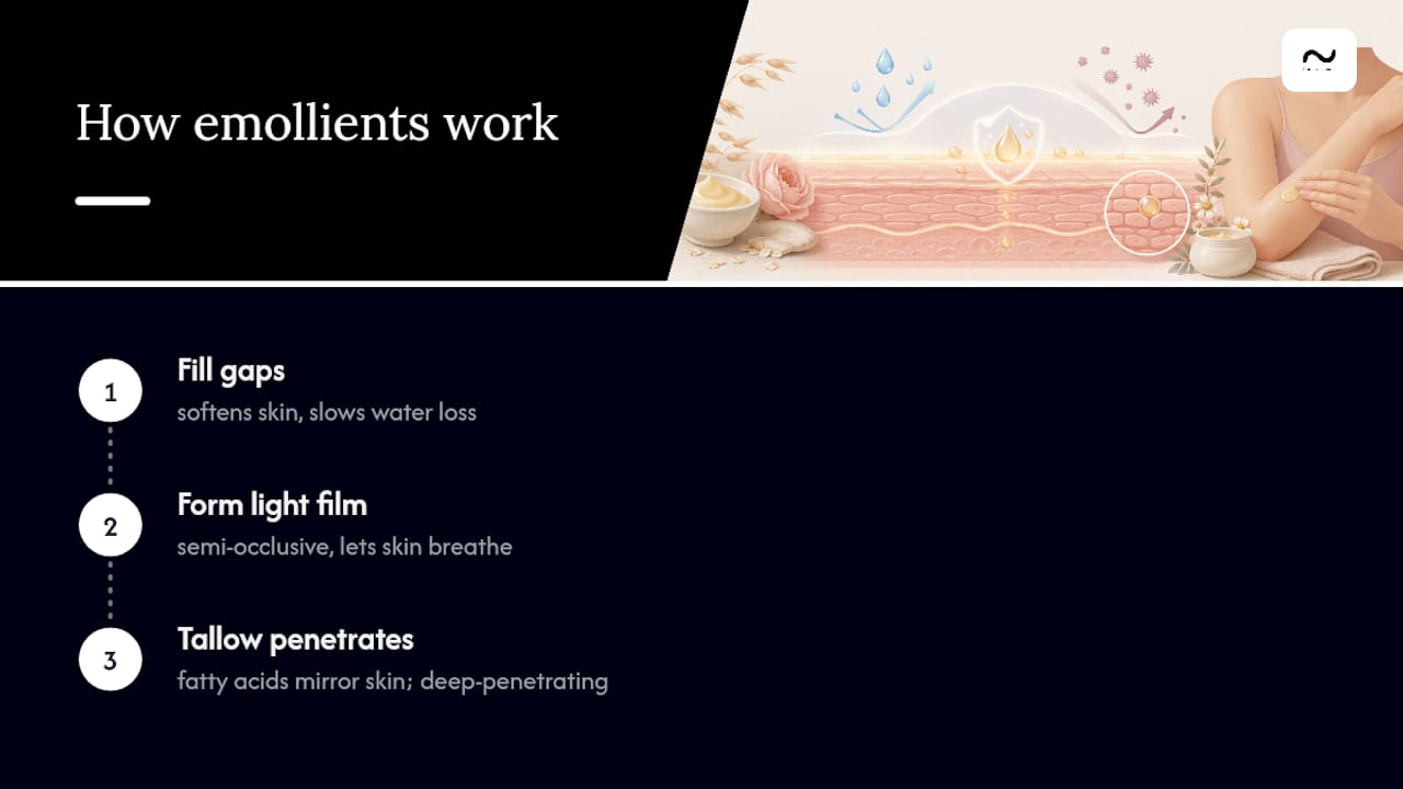 Diagram showing emollient action on skin structure