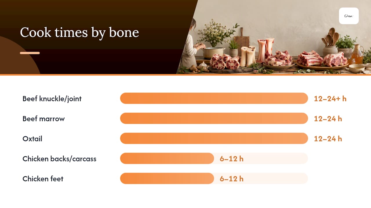 Comparison chart of bone types for broth