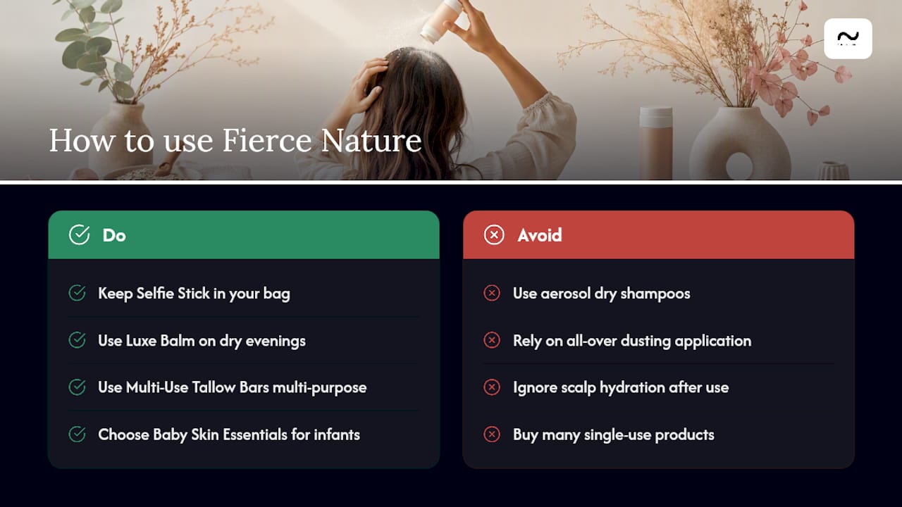 Fierce Nature's powder dry shampoo and complementary routine — overview diagram