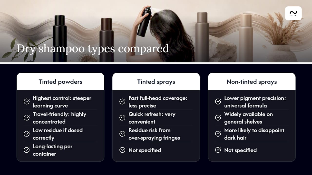 Diagram comparing types of dark hair dry shampoo