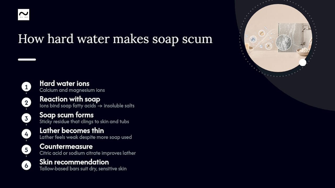 Diagram illustrating soap scum formation in hard water