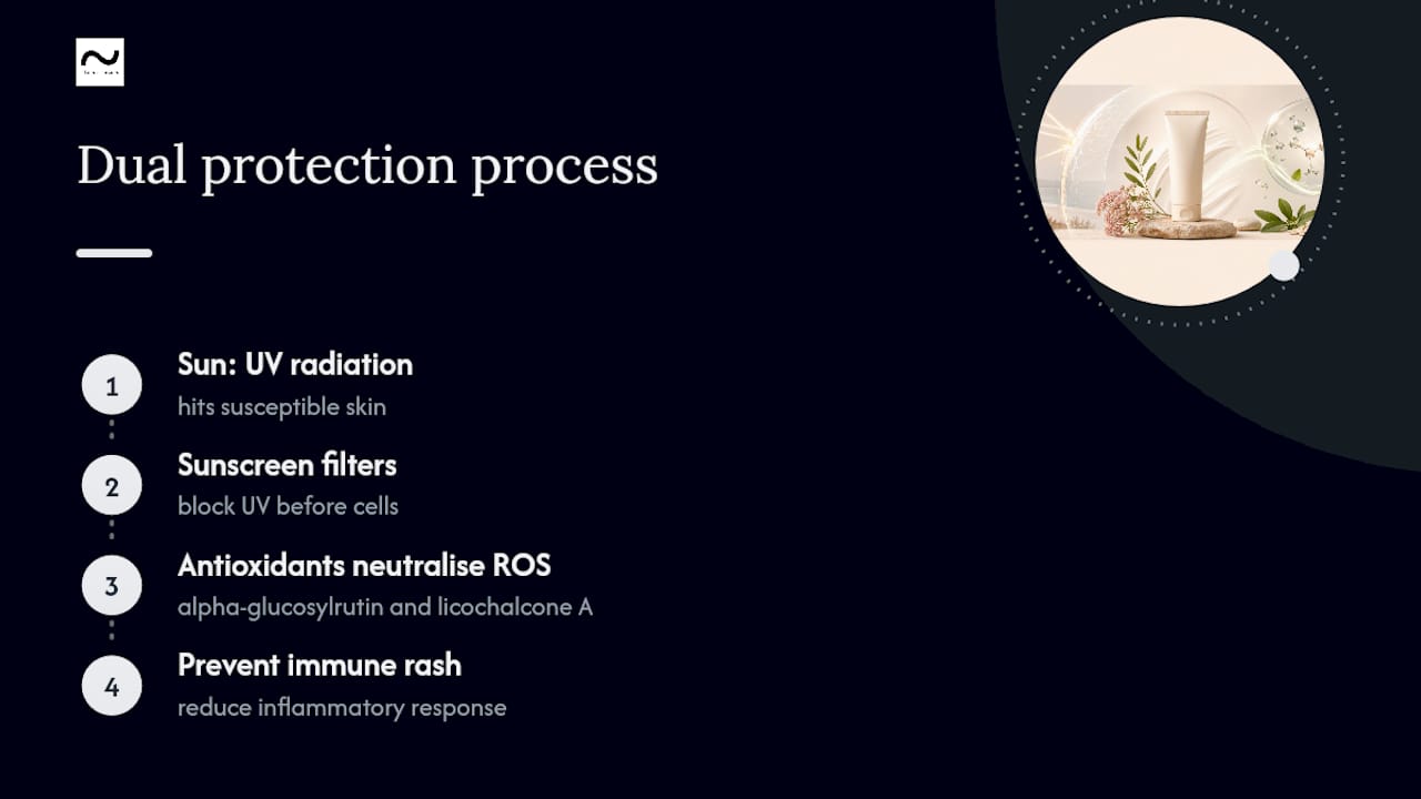 Dual sunscreen and antioxidant protection process