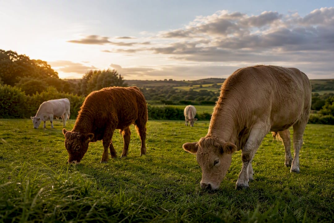 Cattle grazing on an organic pasture