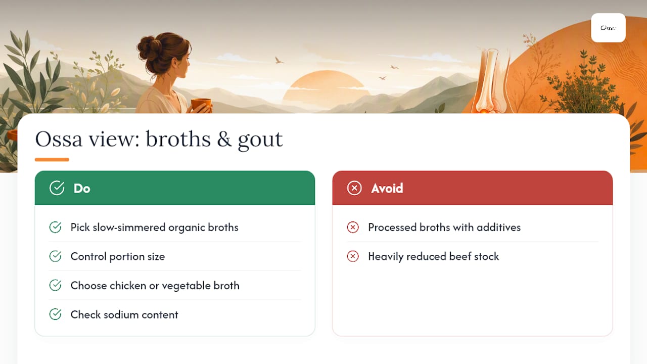 The Ossa Organic view on bone broth and gout — overview diagram