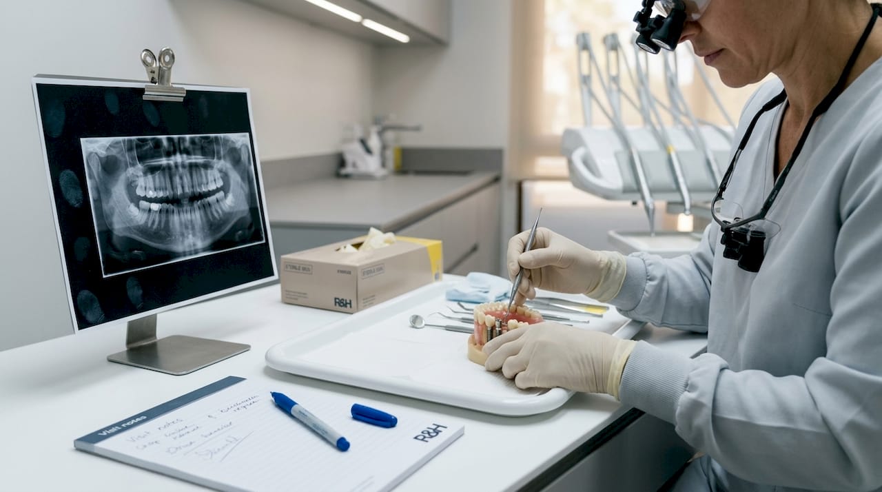 Dentist preparing dental implant demonstration