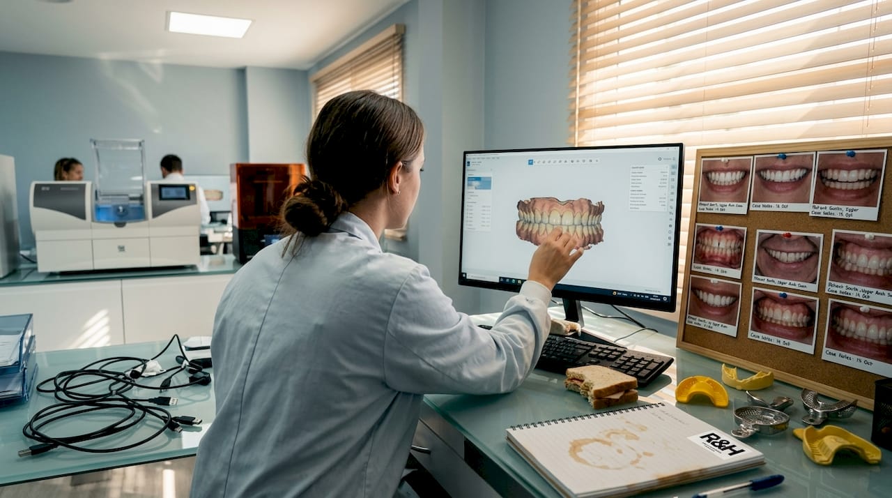 Dental technician uses digital smile design software