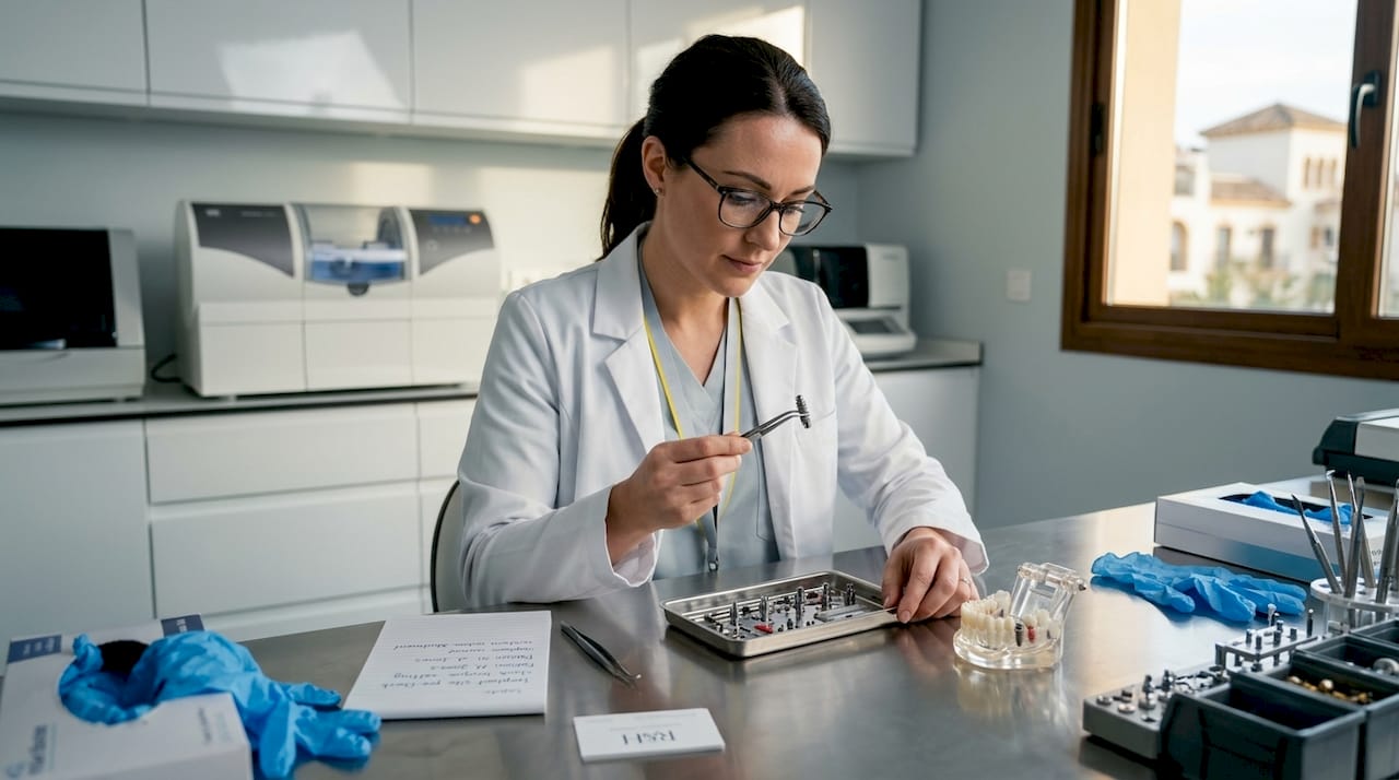 Dental technician handling titanium implant