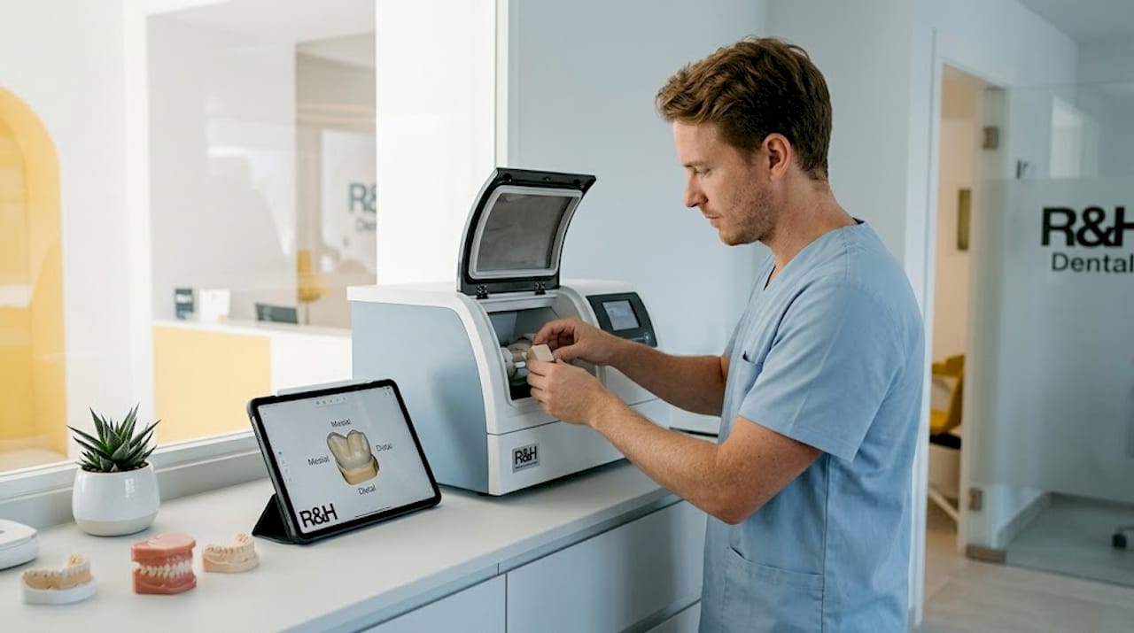 Technician loads dental milling machine