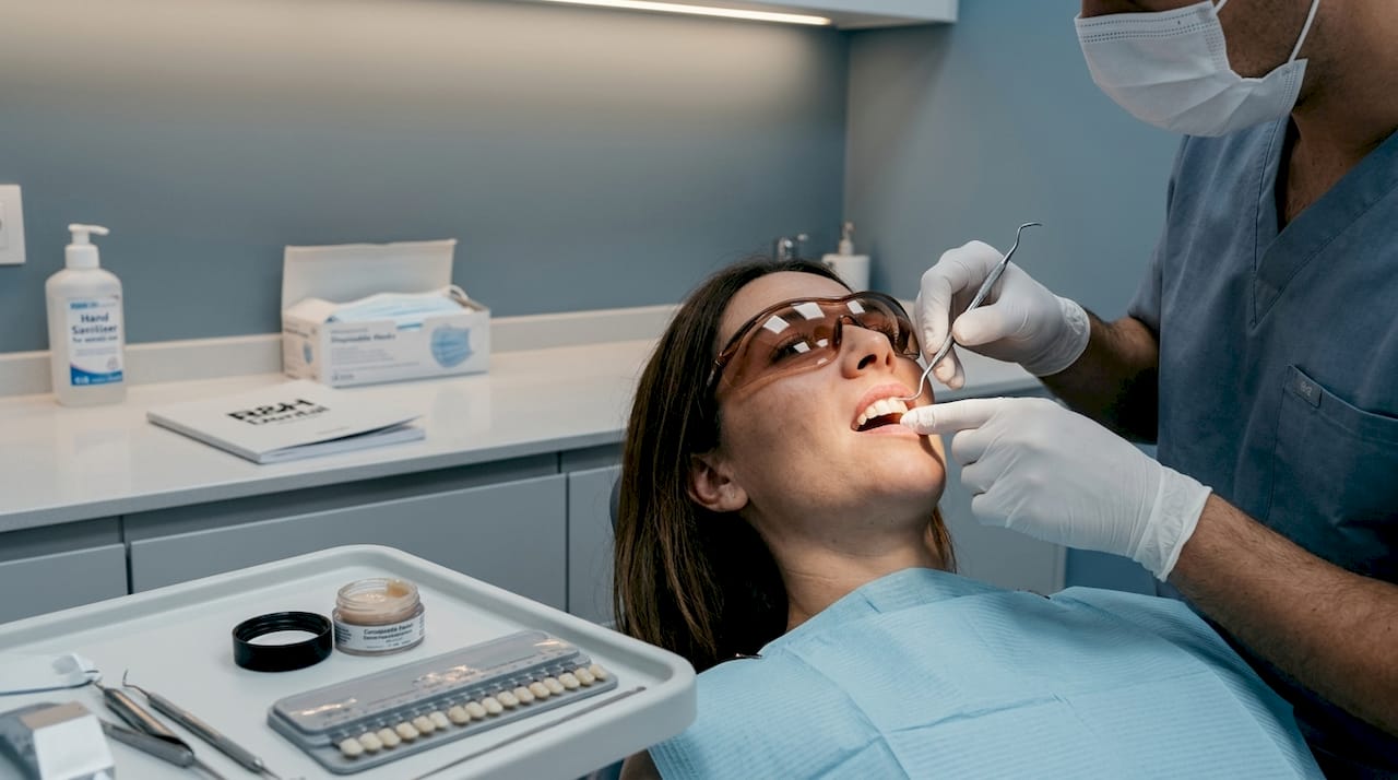 Close-up of dental bonding procedure
