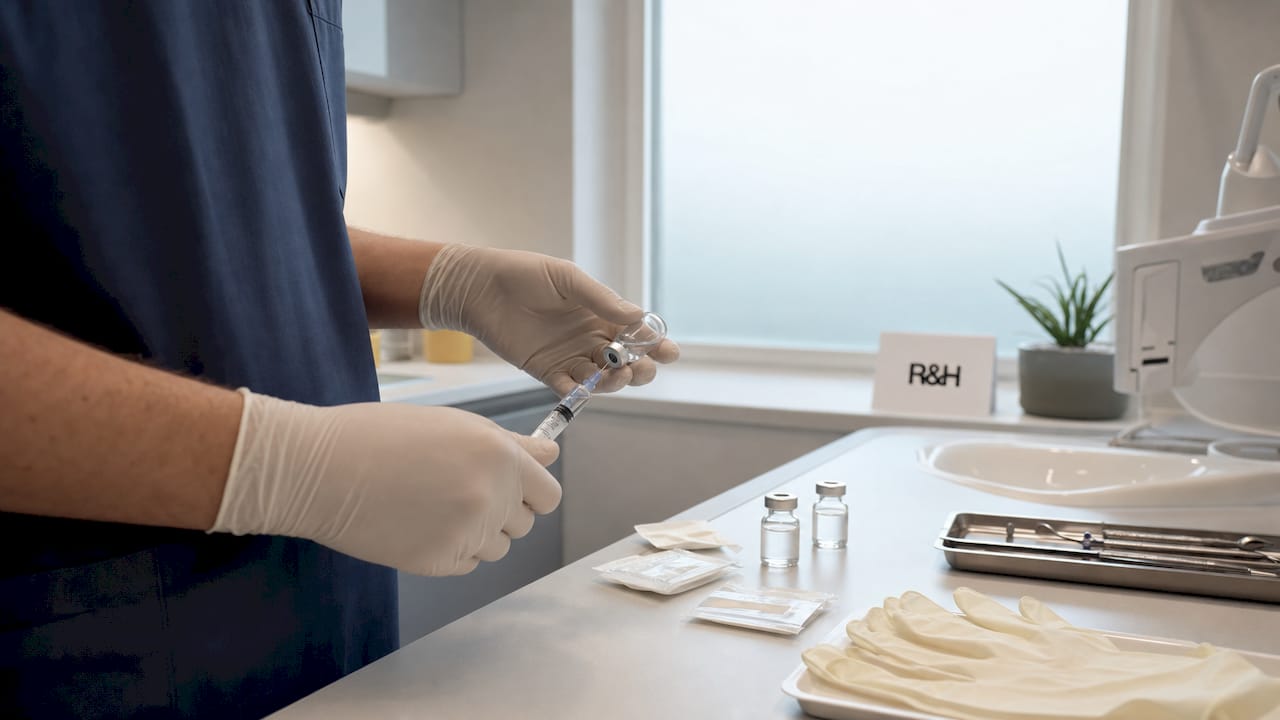 Hands preparing botulinum toxin injection