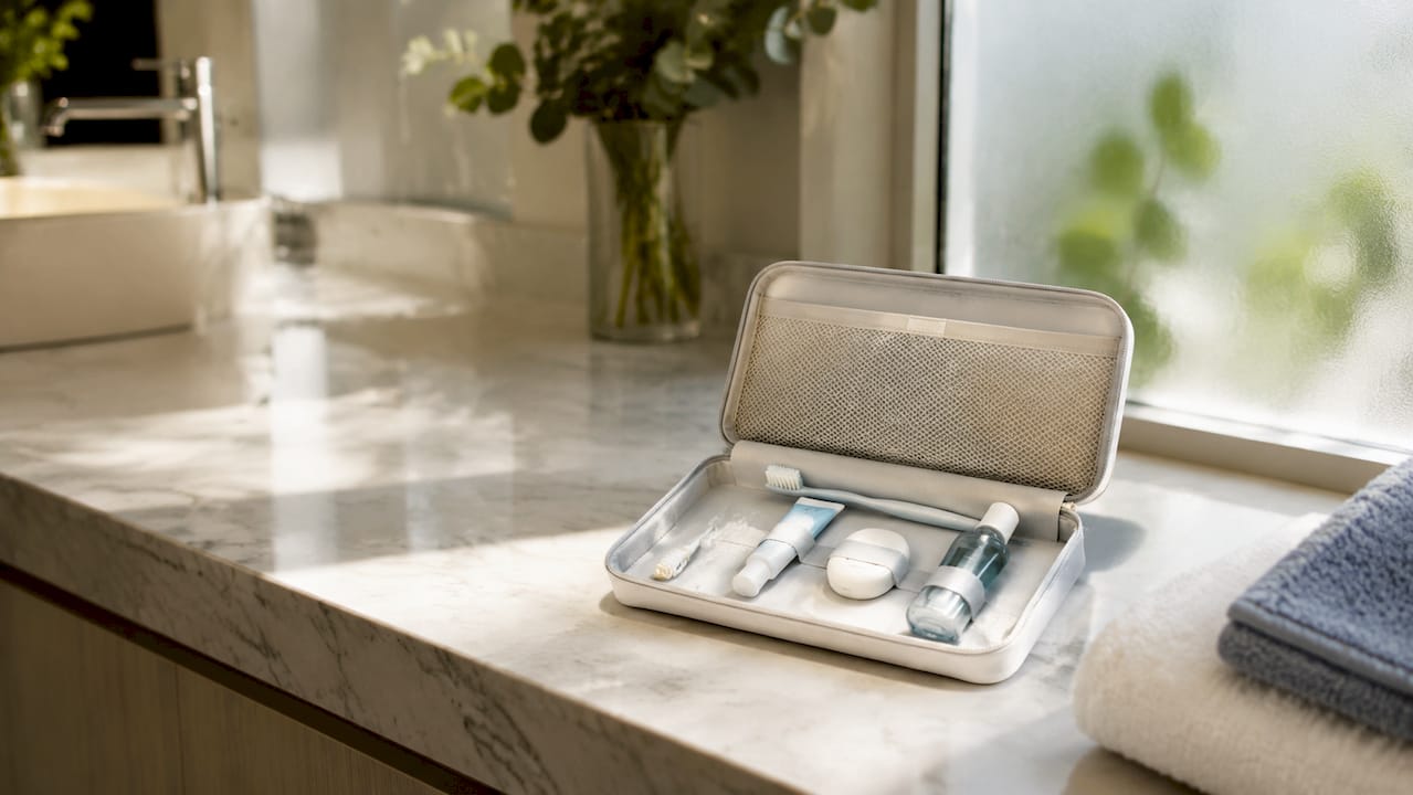 Compact dental travel kit essentials close-up