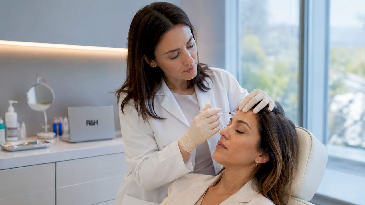 Dental professional performing anti-wrinkle injection