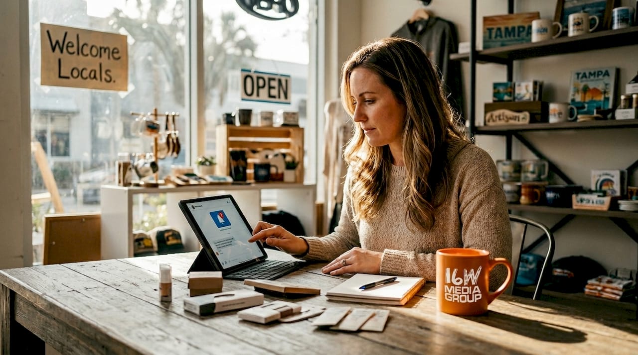 Retail owner managing customer engagement tasks