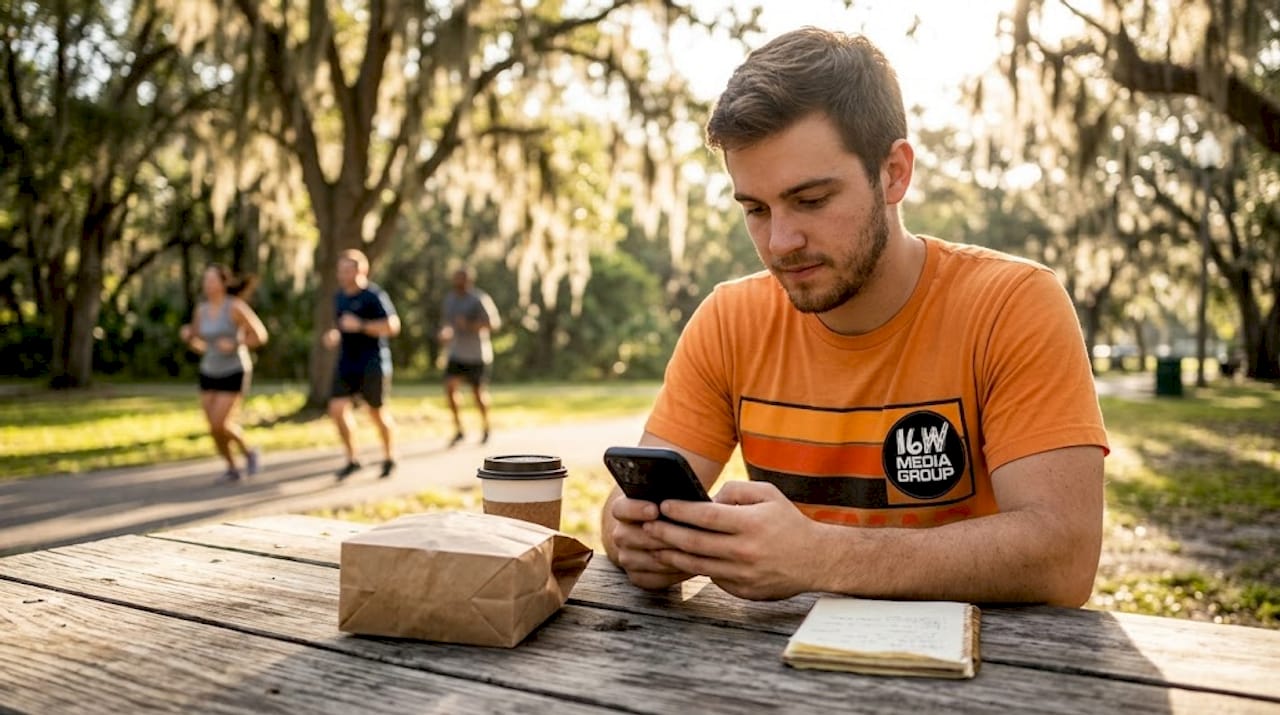 Customer using Google Maps in Tampa café
