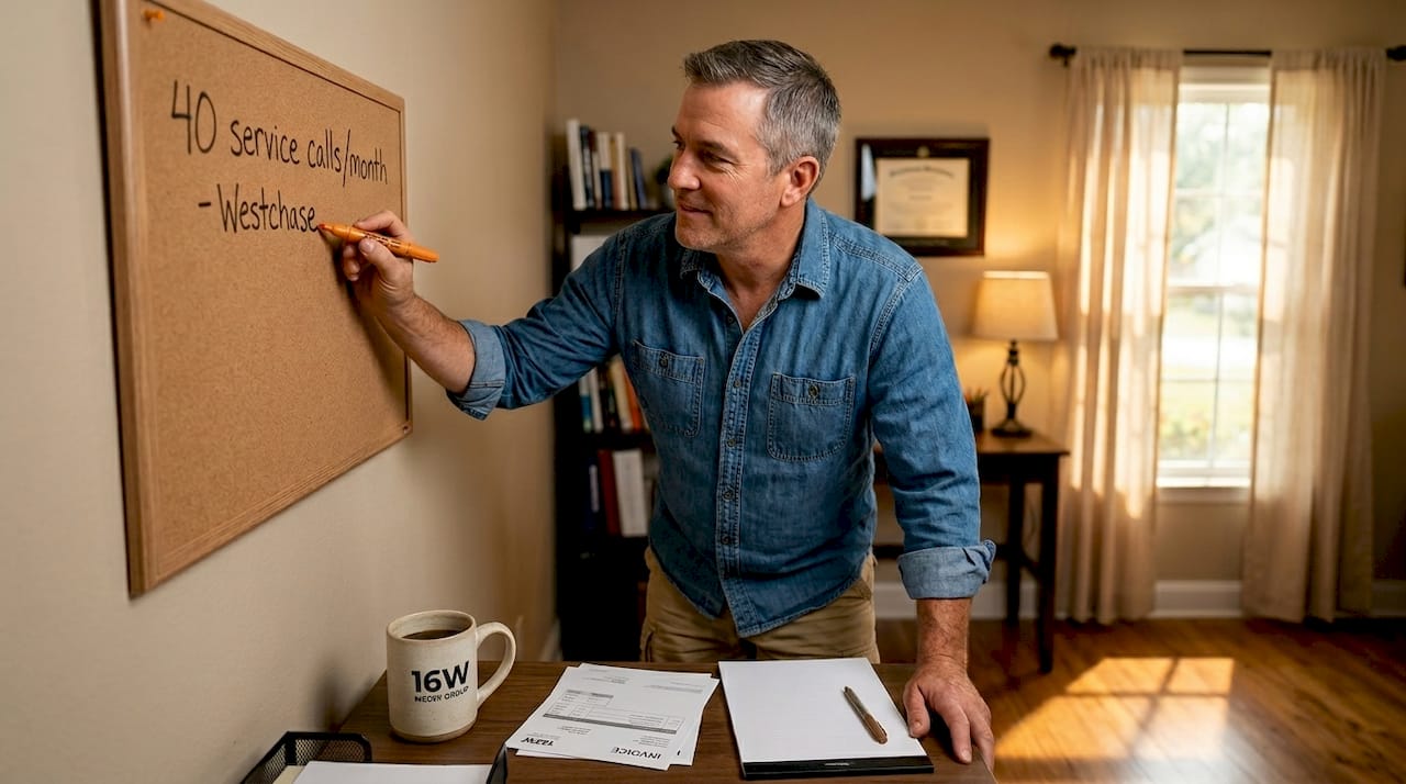 Manager writes specific business objective on whiteboard