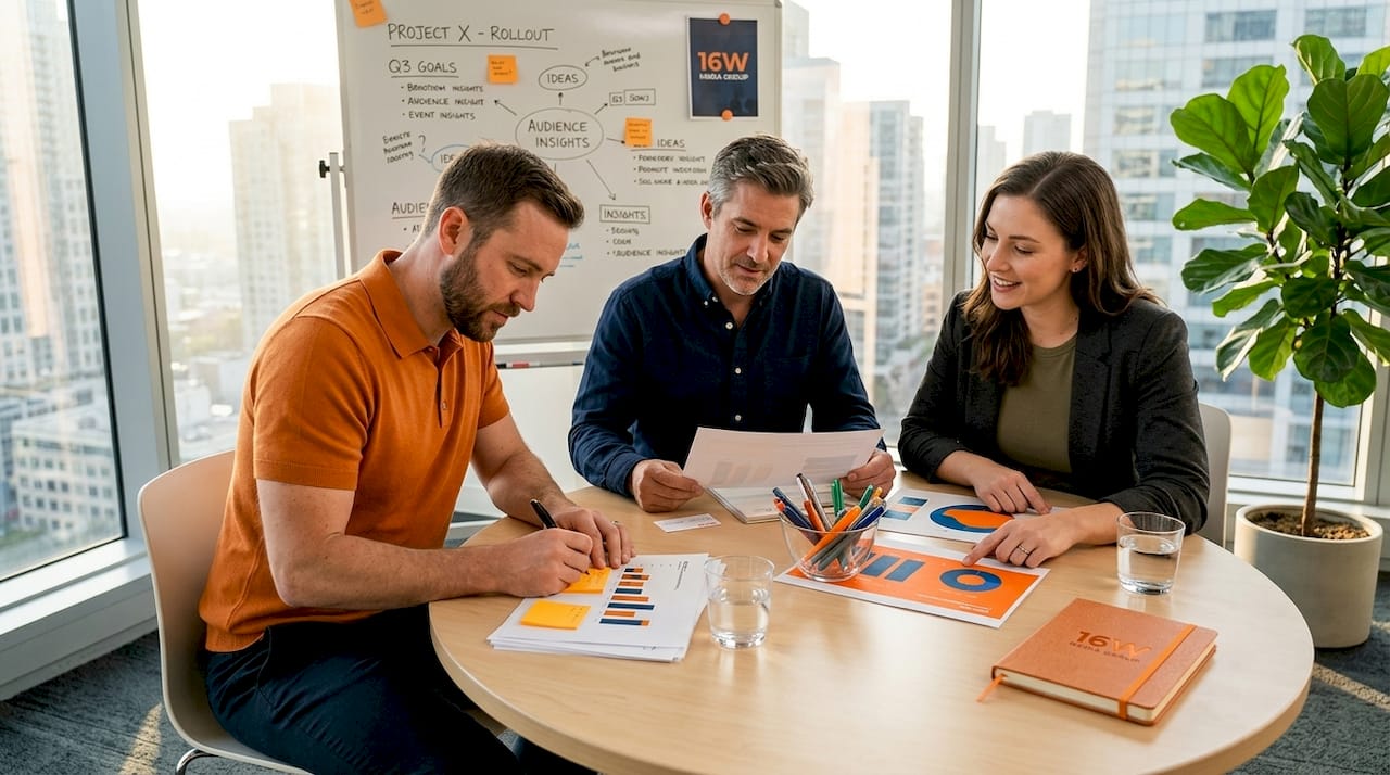Team reviewing segmented marketing charts together