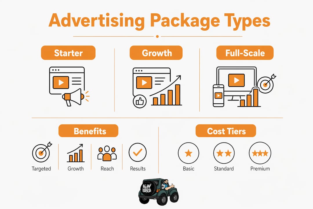 Infographic showing advertising package types and benefits