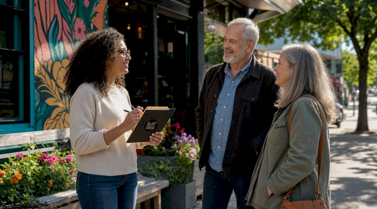 Woman engaging community members outdoors
