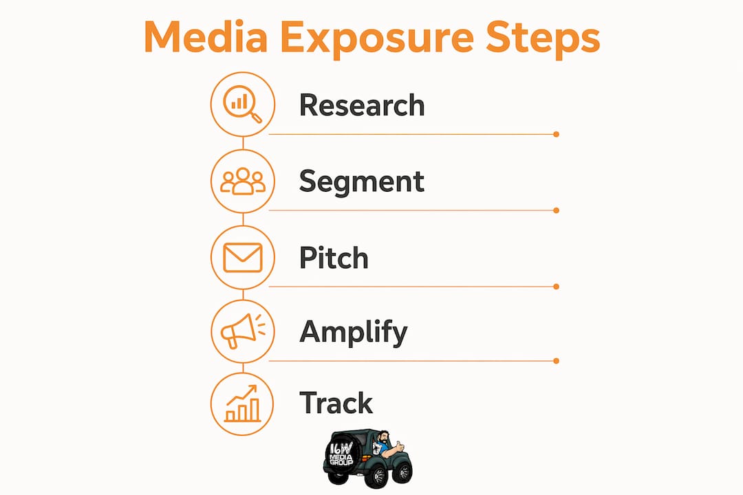 Infographic showing steps to maximize media exposure