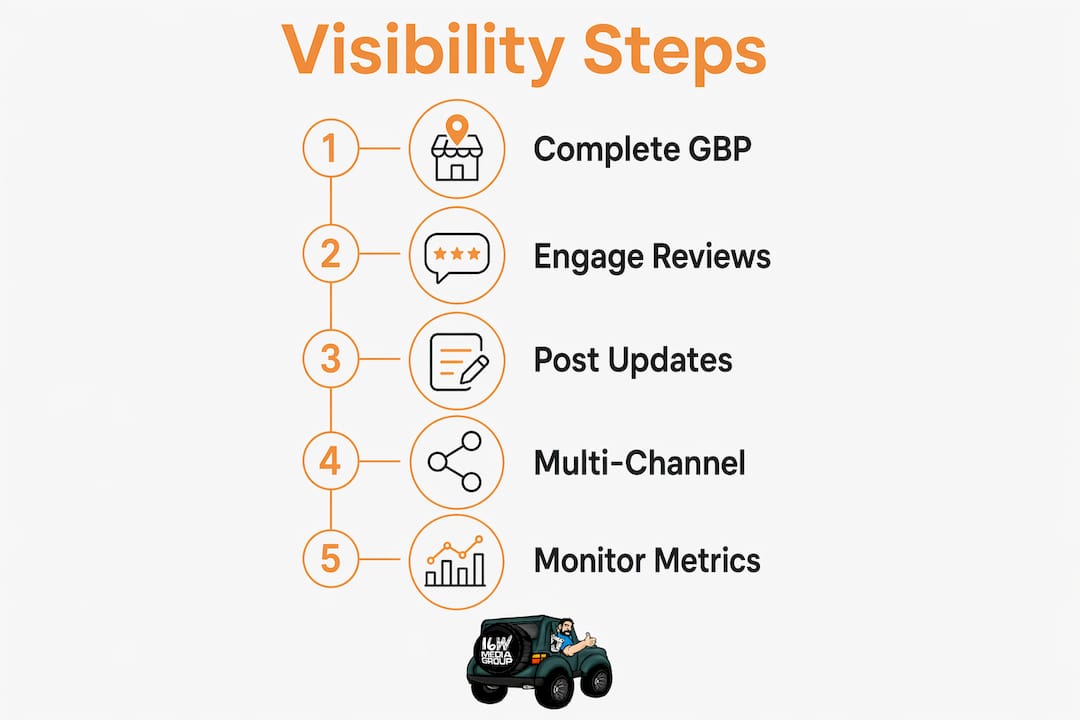 Infographic showing steps to optimize business visibility