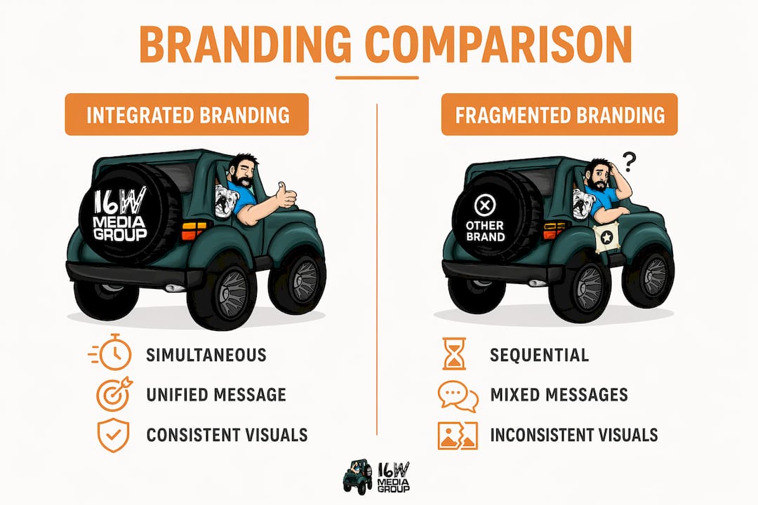 Infographic comparing integrated and fragmented branding