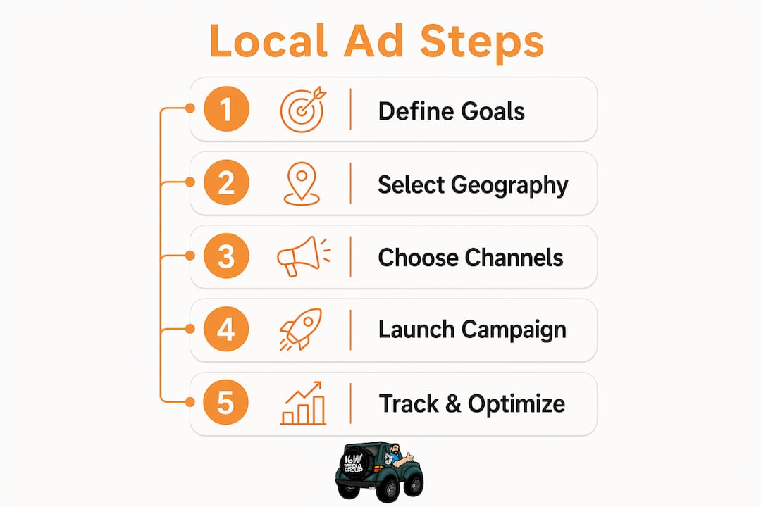 Infographic outlining steps of local ad campaigns