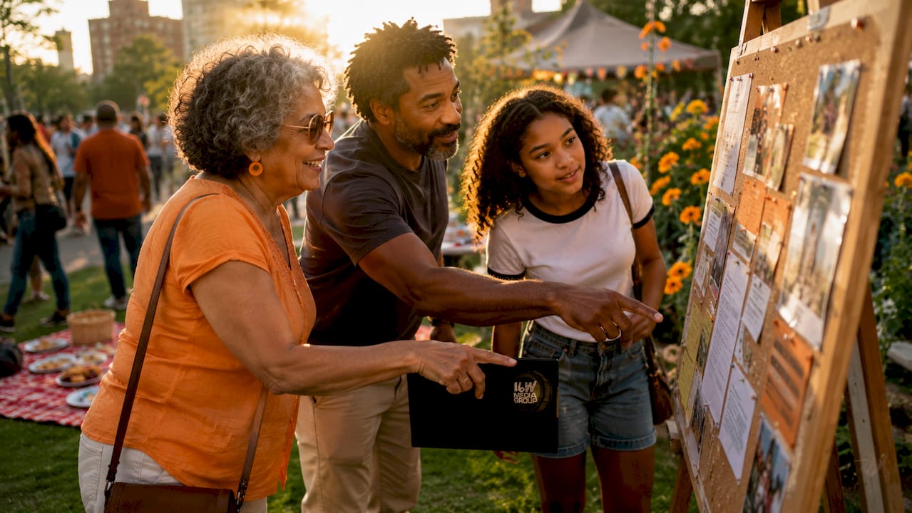 Community members planning neighborhood event outdoors